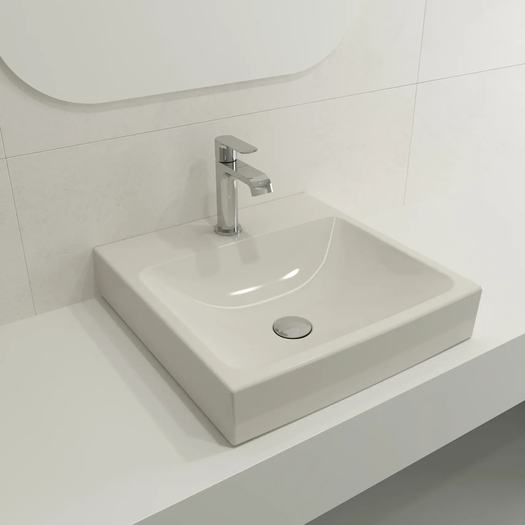 BOCCHI Scala 19" Square Wallmount Fireclay Bathroom Sink, Biscuit, Single Faucet Hole, 1076-014-0126