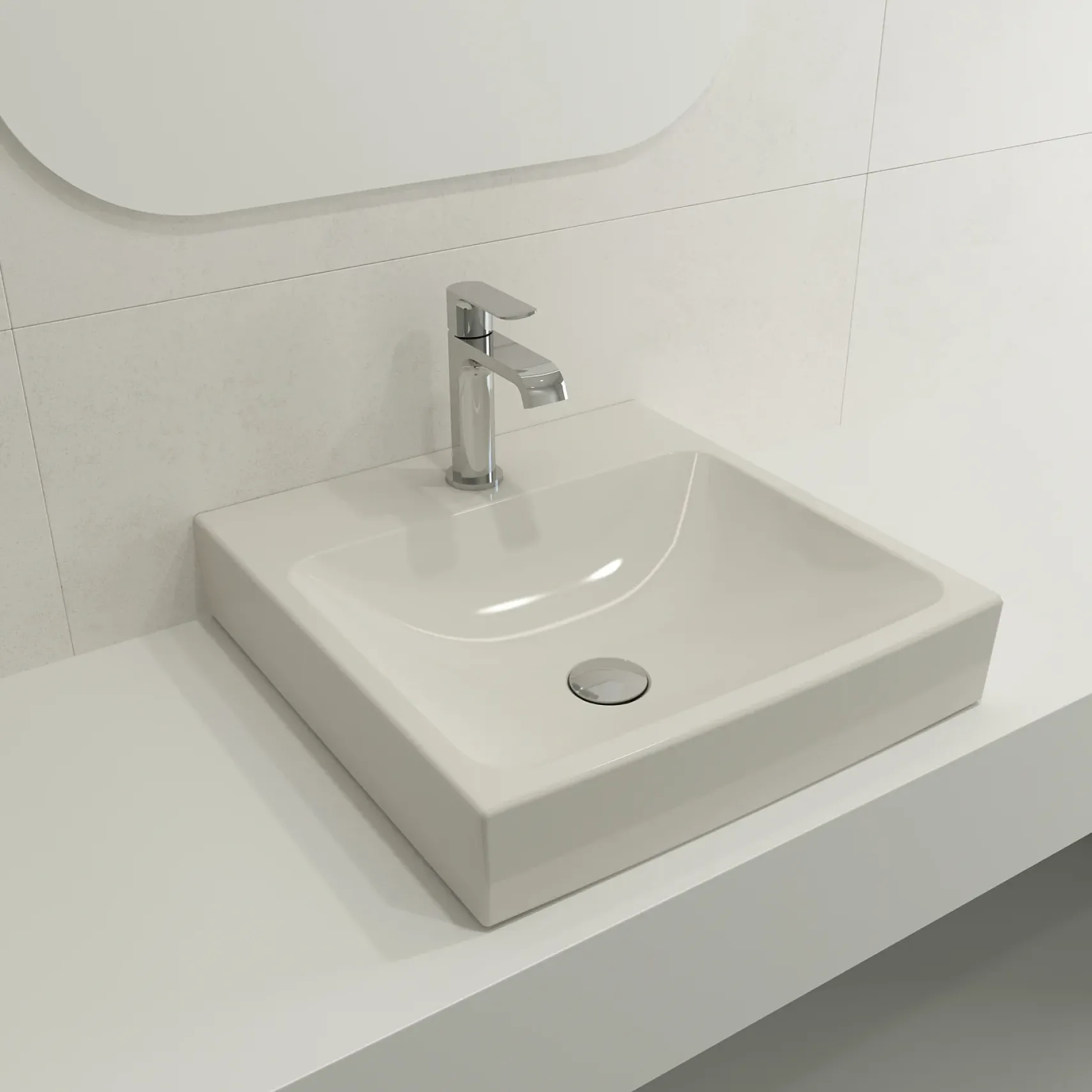 BOCCHI Scala 19" Square Wallmount Fireclay Bathroom Sink, Biscuit, Single Faucet Hole, 1076-014-0126