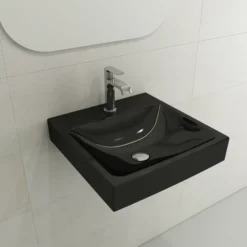 BOCCHI Scala 19" Square Wallmount Fireclay Bathroom Sink, Black, Single Faucet Hole, 1076-005-0126