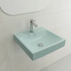 BOCCHI Scala 19" Square Wallmount Fireclay Bathroom Sink, Matte Ice Blue, Single Faucet Hole, 1076-029-0126