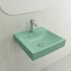 BOCCHI Scala 19" Square Wallmount Fireclay Bathroom Sink, Matte Mint Green, Single Faucet Hole, 1076-033-0126