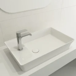 BOCCHI Sottile 24" Rectangle Vessel Fireclay Bathroom Sink, White, Single Faucet Hole, 1479-001-0126