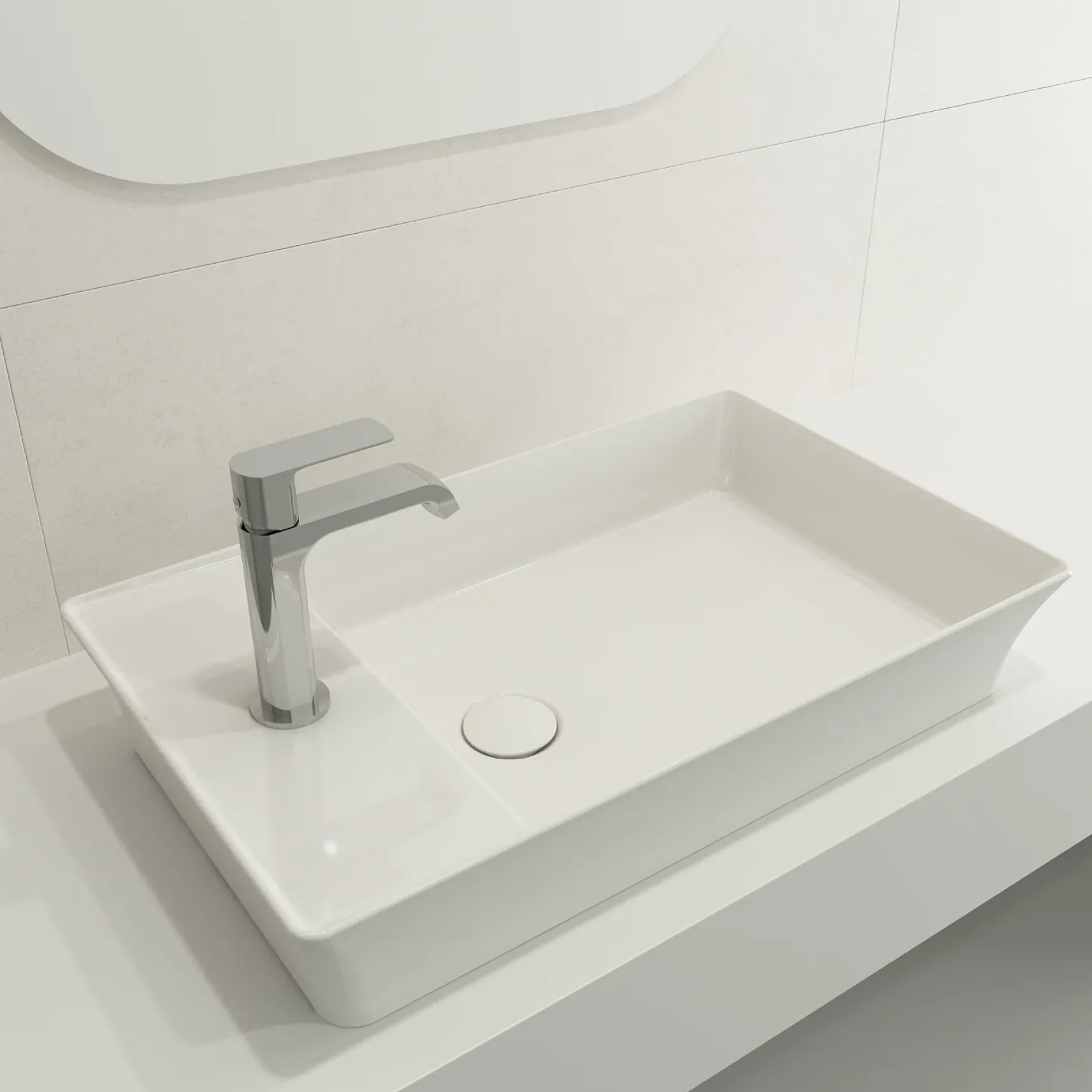 BOCCHI Sottile 24" Rectangle Vessel Fireclay Bathroom Sink, White, Single Faucet Hole, 1479-001-0126