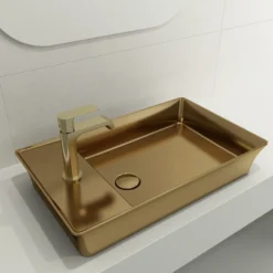 BOCCHI Sottile 24" Rectangle Vessel Fireclay Bathroom Sink, Matte Gold, Single Faucet Hole, 1479-403-0126