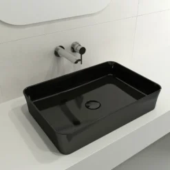 BOCCHI Sottile 22" Rectangle Vessel Fireclay Bathroom Sink, Black, 1476-005-0125
