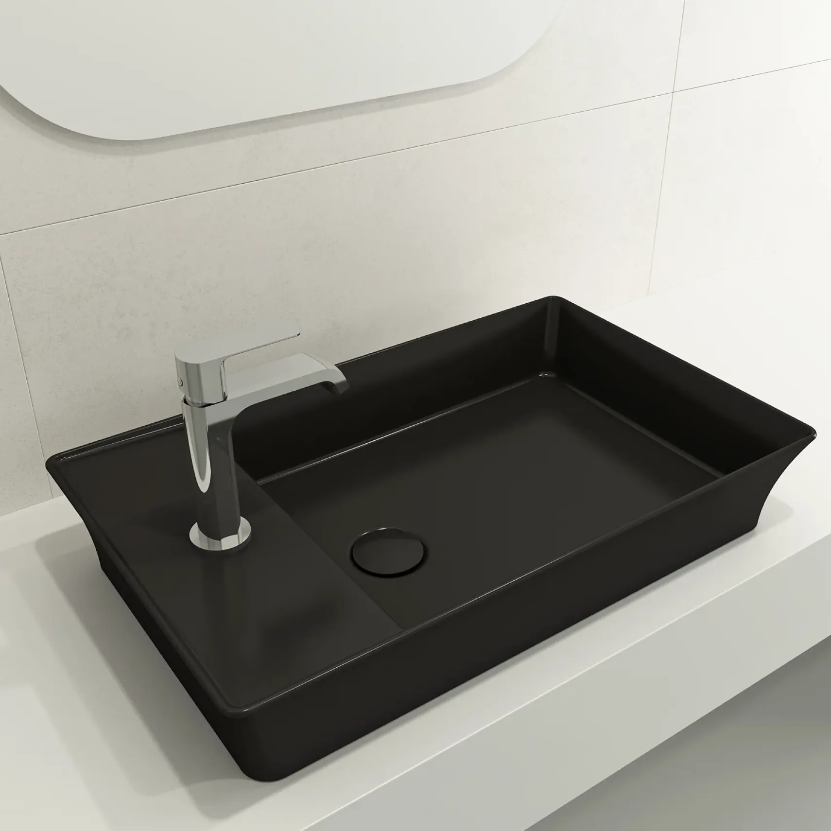 BOCCHI Sottile 24" Rectangle Vessel Fireclay Bathroom Sink, Matte Black, Single Faucet Hole, 1479-004-0126