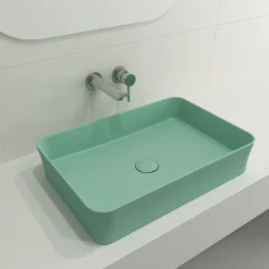 BOCCHI Sottile 22" Rectangle Vessel Fireclay Bathroom Sink, Matte Mint Green, 1476-033-0125