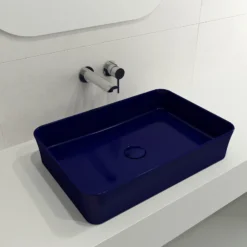 BOCCHI Sottile 22" Rectangle Vessel Fireclay Bathroom Sink, Sapphire Blue, 1476-010-0125