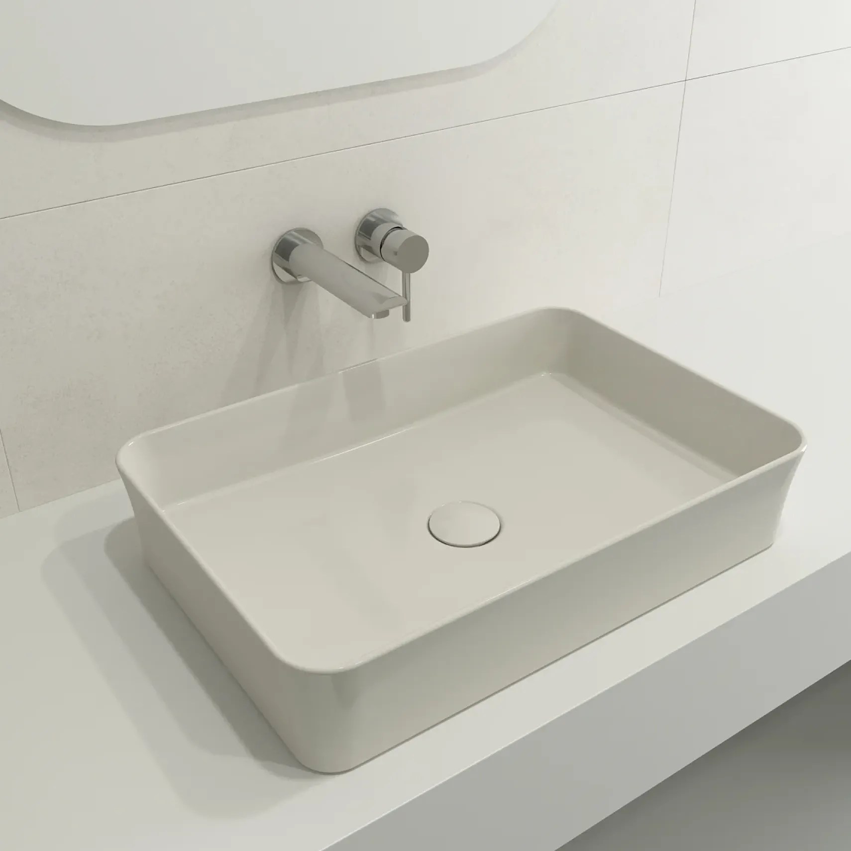 BOCCHI Sottile 22" Rectangle Vessel Fireclay Bathroom Sink, Biscuit, 1476-014-0125
