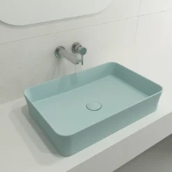 BOCCHI Sottile 22" Rectangle Vessel Fireclay Bathroom Sink, Matte Ice Blue, 1476-029-0125
