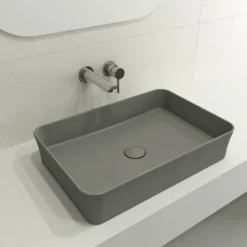 BOCCHI Sottile 22" Rectangle Vessel Fireclay Bathroom Sink, Matte Gray, 1476-006-0125