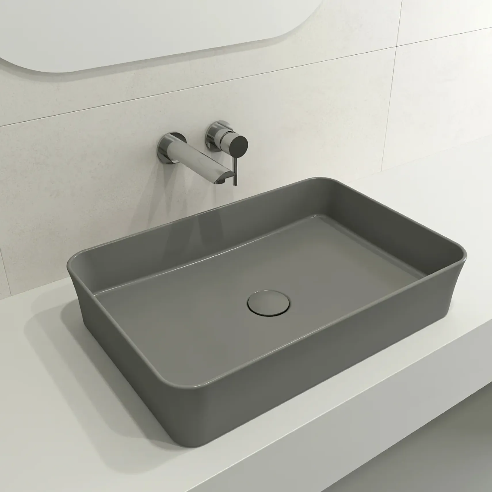 BOCCHI Sottile 22" Rectangle Vessel Fireclay Bathroom Sink, Matte Gray, 1476-006-0125