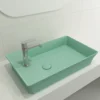 BOCCHI Sottile 24" Rectangle Vessel Fireclay Bathroom Sink, Matte Mint Green, Single Faucet Hole, 1479-033-0126