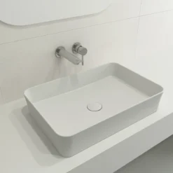 BOCCHI Sottile 22" Rectangle Vessel Fireclay Bathroom Sink, Matte White, 1476-002-0125