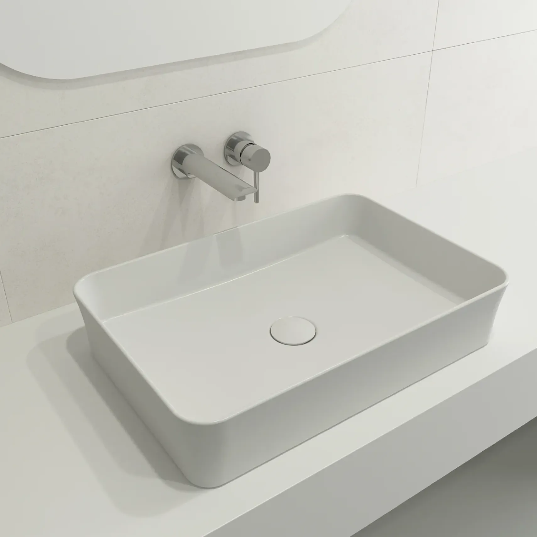 BOCCHI Sottile 22" Rectangle Vessel Fireclay Bathroom Sink, Matte White, 1476-002-0125