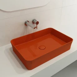 BOCCHI Sottile 22" Rectangle Vessel Fireclay Bathroom Sink, Orange, 1476-012-0125