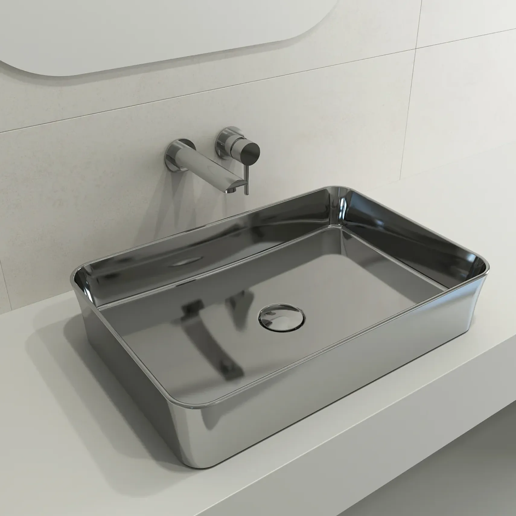 BOCCHI Sottile 22" Rectangle Vessel Fireclay Bathroom Sink, Platinum, 1476-401-0125