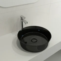 BOCCHI Sottile 15" Round Vessel Fireclay Bathroom Sink, Black, 1478-005-0125