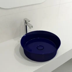 BOCCHI Sottile 15" Round Vessel Fireclay Bathroom Sink, Sapphire Blue, 1478-010-0125