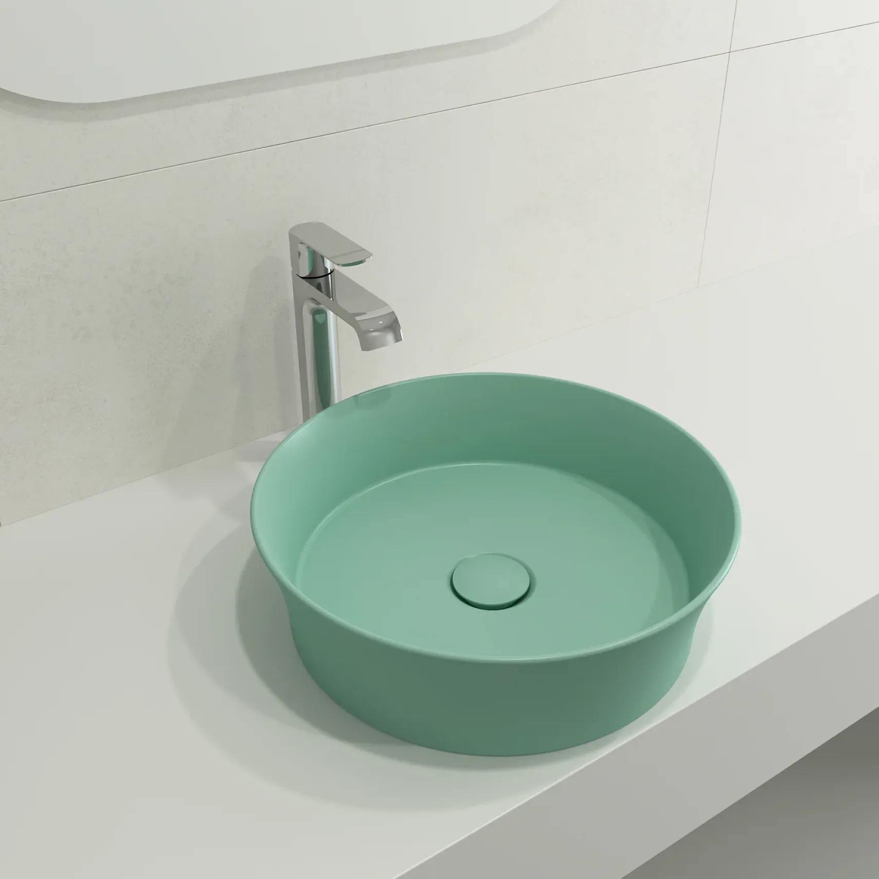 BOCCHI Sottile 15" Round Vessel Fireclay Bathroom Sink, Matte Mint Green, 1478-033-0125