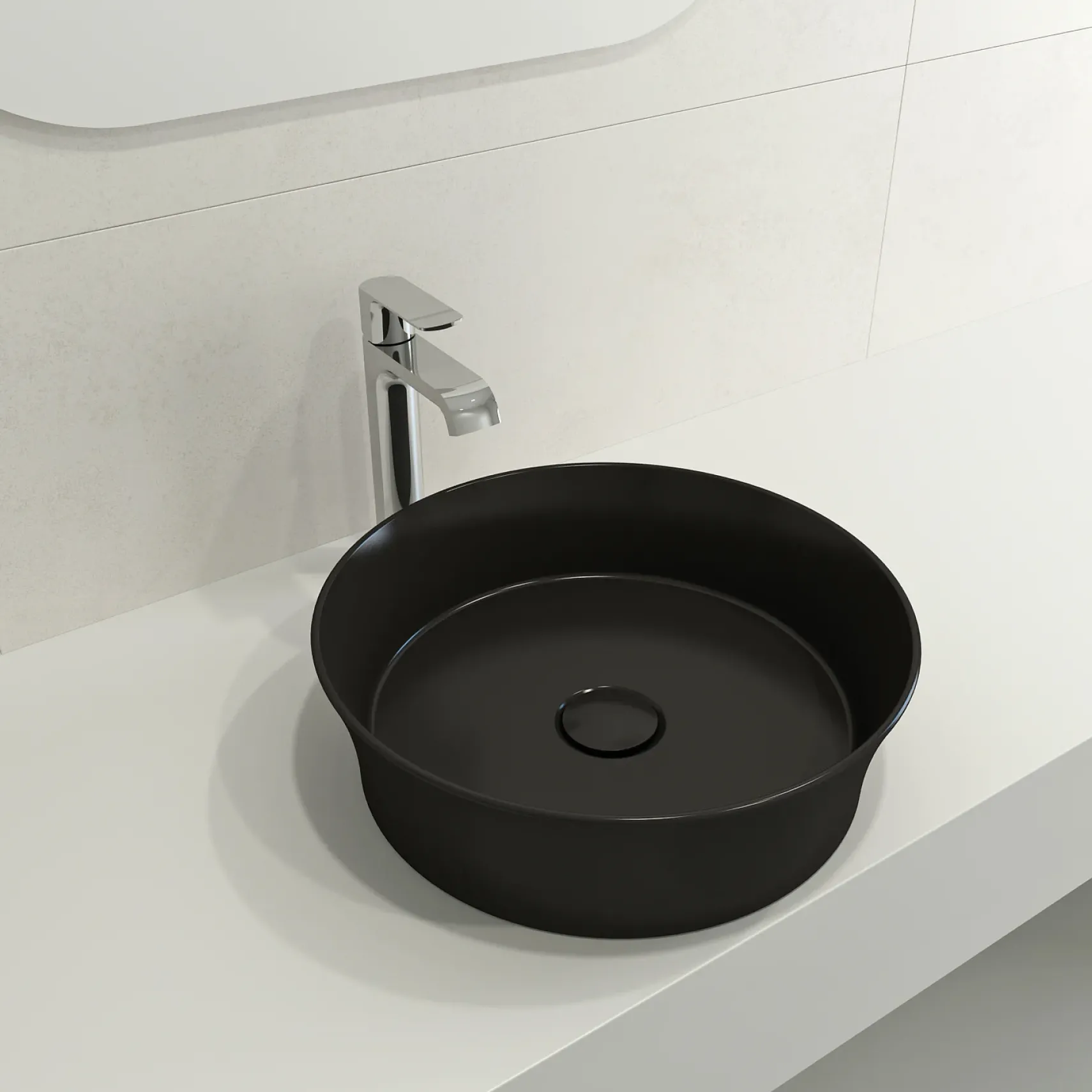 BOCCHI Sottile 15" Round Vessel Fireclay Bathroom Sink, Matte Black, 1478-004-0125