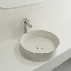 BOCCHI Sottile 15" Round Vessel Fireclay Bathroom Sink, Biscuit, 1478-014-0125