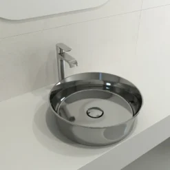 BOCCHI Sottile 15" Round Vessel Fireclay Bathroom Sink, Platinum, 1478-401-0125