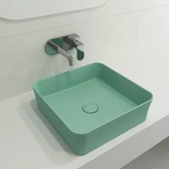 BOCCHI Sottile 15" Square Vessel Fireclay Bathroom Sink, Matte Mint Green, 1477-033-0125