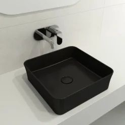 BOCCHI Sottile 15" Square Vessel Fireclay Bathroom Sink, Matte Black, 1477-004-0125