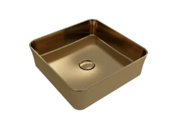BOCCHI Sottile 15" Square Vessel Fireclay Bathroom Sink, Matte Gold, 1477-403-0125