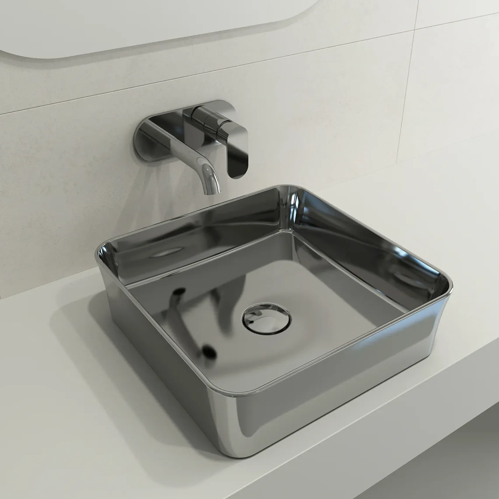 BOCCHI Sottile 15" Square Vessel Fireclay Bathroom Sink, Platinum, 1477-401-0125