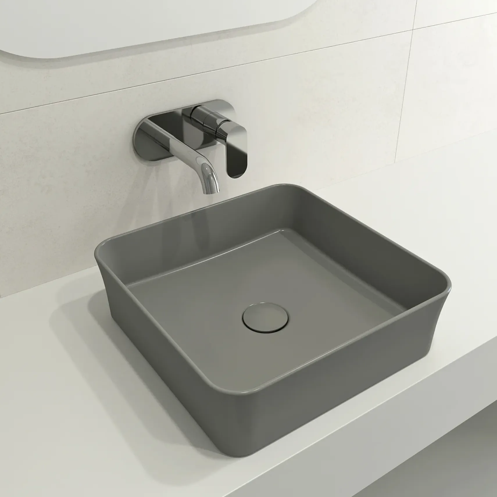 BOCCHI Sottile 15" Square Vessel Fireclay Bathroom Sink, Matte Gray, 1477-006-0125