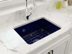BOCCHI Sotto 24" Dual Mount Fireclay Kitchen Sink Kit with Accessories, Sapphire Blue, 1627-010-0120