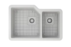 BOCCHI Sotto 33" Dual Mount Fireclay Kitchen Sink with Accessories, 60/40 Double Bowl, Matte White, 1506-002-0120