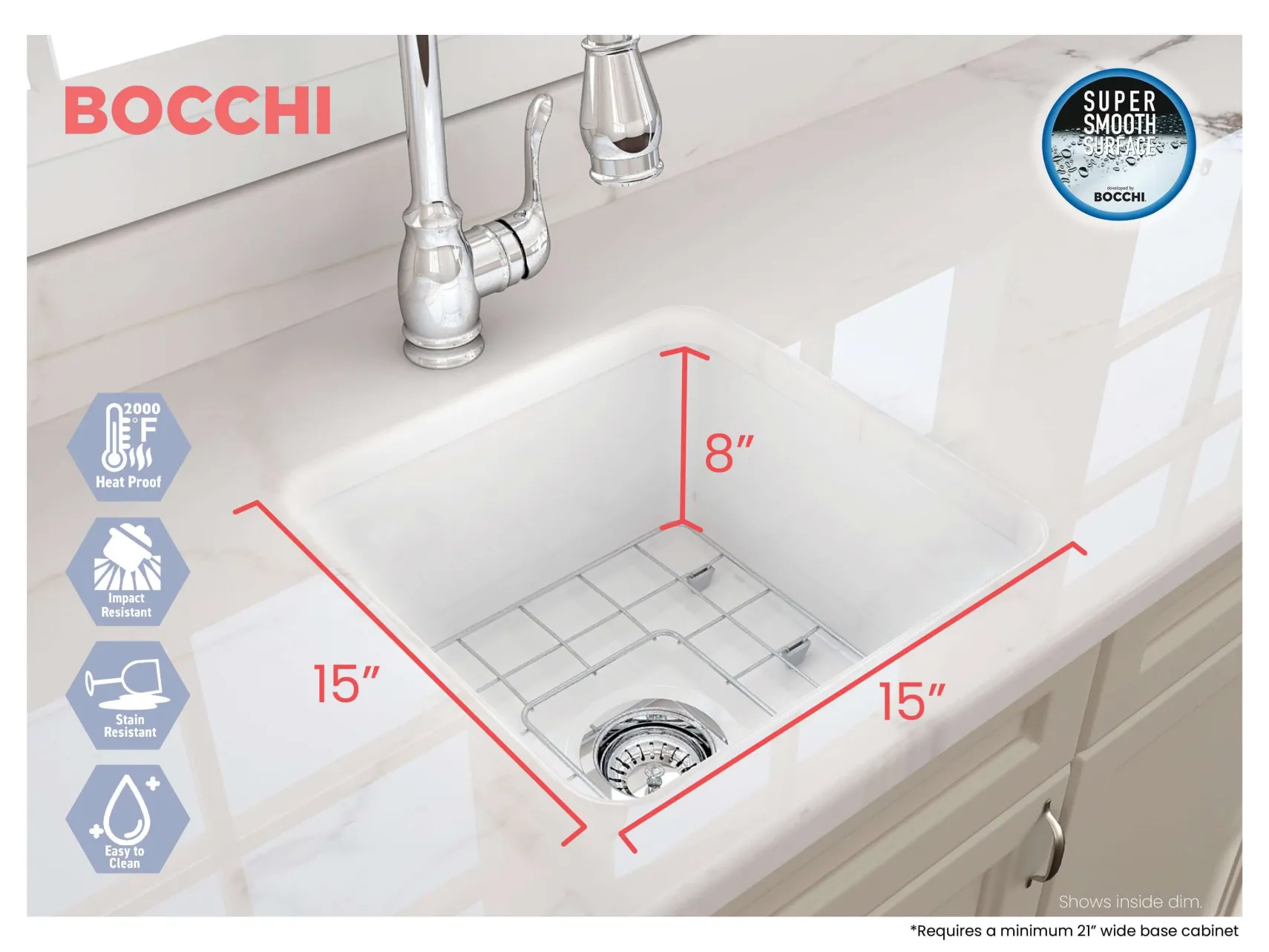 BOCCHI Sotto 18" Fireclay Bar/Prep Sink Kit with Accessories, White, 1359-001-KIT1