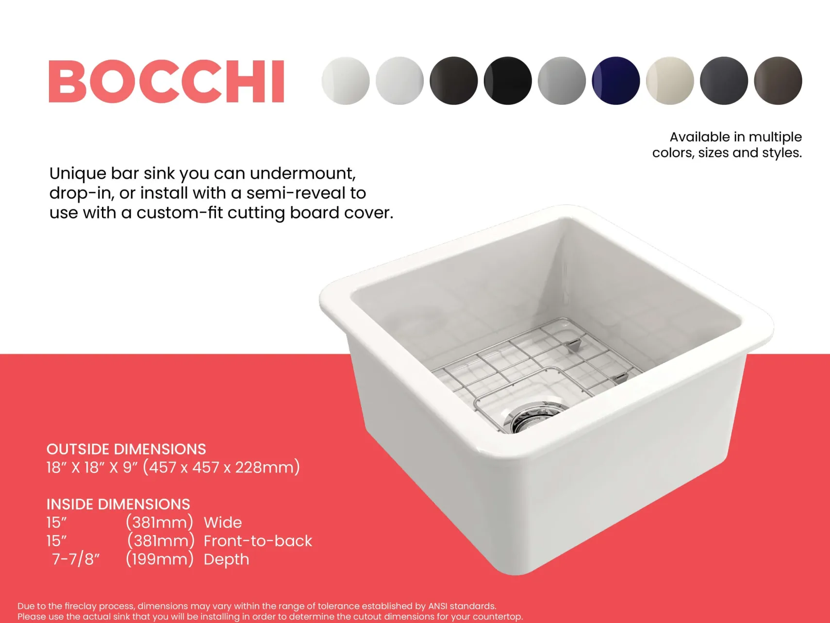 BOCCHI Sotto 18" Fireclay Bar/Prep Sink Kit with Accessories, White, 1359-001-KIT1