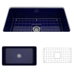 BOCCHI Sotto 32" Fireclay Undermount Single Bowl Kitchen Sink, Sapphire Blue, 1362-010-0120