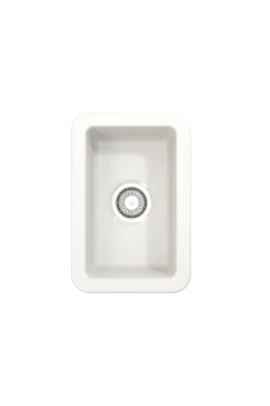 BOCCHI Sotto 12" Fireclay Undermount Single Bowl Bar Sink with Strainer, White, 1358-001-0120