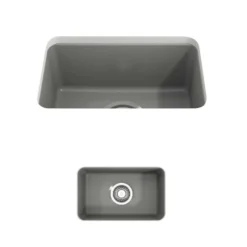 BOCCHI Sotto 12" Fireclay Undermount Single Bowl Bar Sink with Strainer, Matte Gray, 1358-006-0120