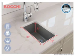 BOCCHI Sotto 12" Fireclay Undermount Single Bowl Bar Sink with Strainer, Matte Gray, 1358-006-0120