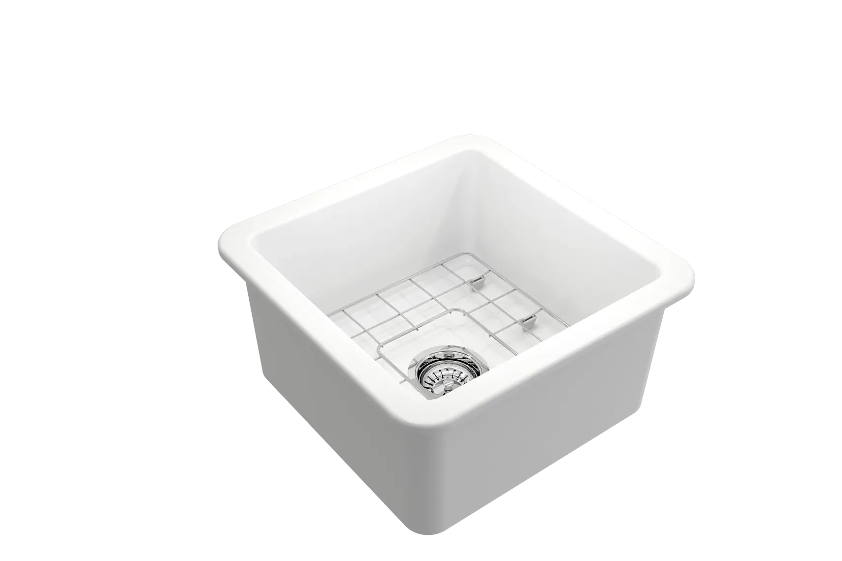 BOCCHI Sotto 18" Fireclay Undermount Single Bowl Bar Sink with Protective Bottom Grid and Strainer, Matte White, 1359-002-0120