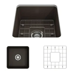 BOCCHI Sotto 18" Fireclay Undermount Single Bowl Bar Sink with Protective Bottom Grid and Strainer, Matte Brown, 1359-025-0120