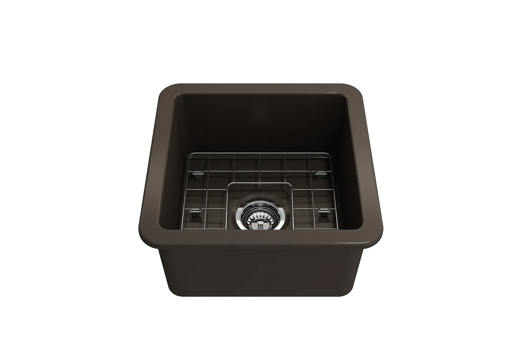 BOCCHI Sotto 18" Fireclay Undermount Single Bowl Bar Sink with Protective Bottom Grid and Strainer, Matte Brown, 1359-025-0120