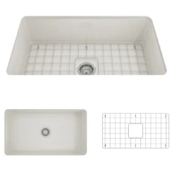 BOCCHI Sotto 32" Fireclay Undermount Single Bowl Kitchen Sink, Biscuit, 1362-014-0120