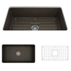 BOCCHI Sotto 32" Fireclay Undermount Single Bowl Kitchen Sink, Matte Brown, 1362-025-0120