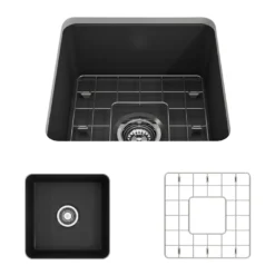 BOCCHI Sotto 18" Fireclay Undermount Single Bowl Bar Sink with Protective Bottom Grid and Strainer, Matte Dark Gray, 1359-020-0120