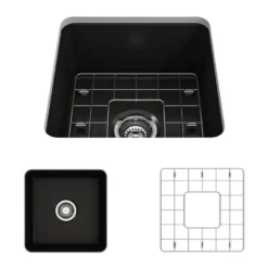 BOCCHI Sotto 18" Fireclay Undermount Single Bowl Bar Sink with Protective Bottom Grid and Strainer, Matte Black, 1359-004-0120