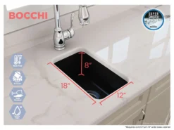 BOCCHI Sotto 12" Fireclay Undermount Single Bowl Bar Sink with Strainer, Matte Black, 1358-004-0120