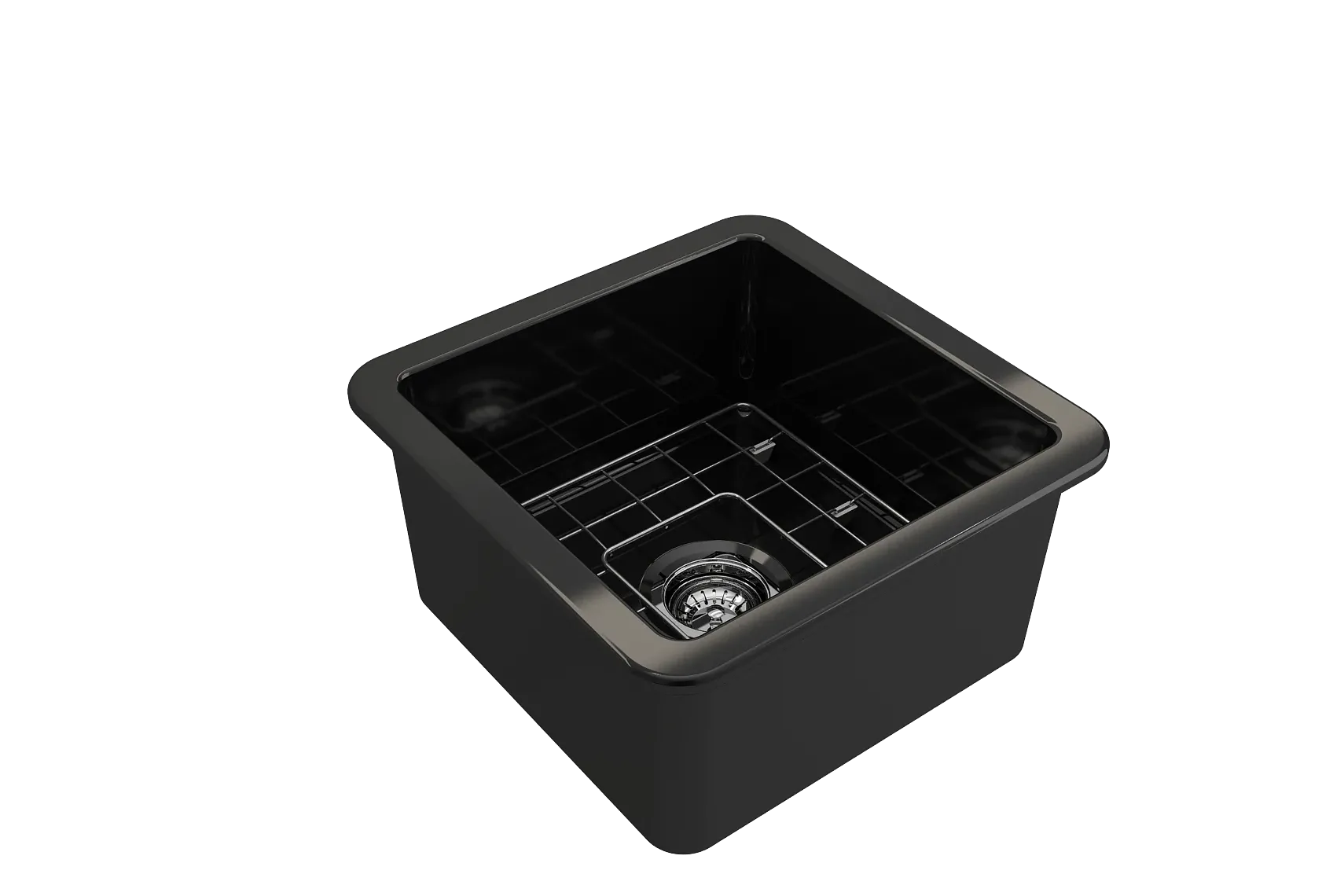 BOCCHI Sotto 18" Fireclay Undermount Single Bowl Bar Sink with Protective Bottom Grid and Strainer, Black, 1359-005-0120
