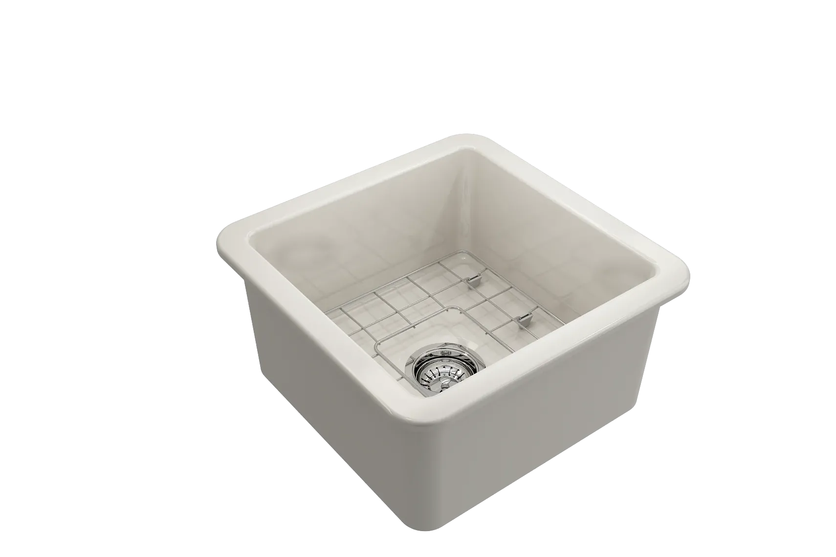 BOCCHI Sotto 18" Fireclay Undermount Single Bowl Bar Sink with Protective Bottom Grid and Strainer, Biscuit, 1359-014-0120